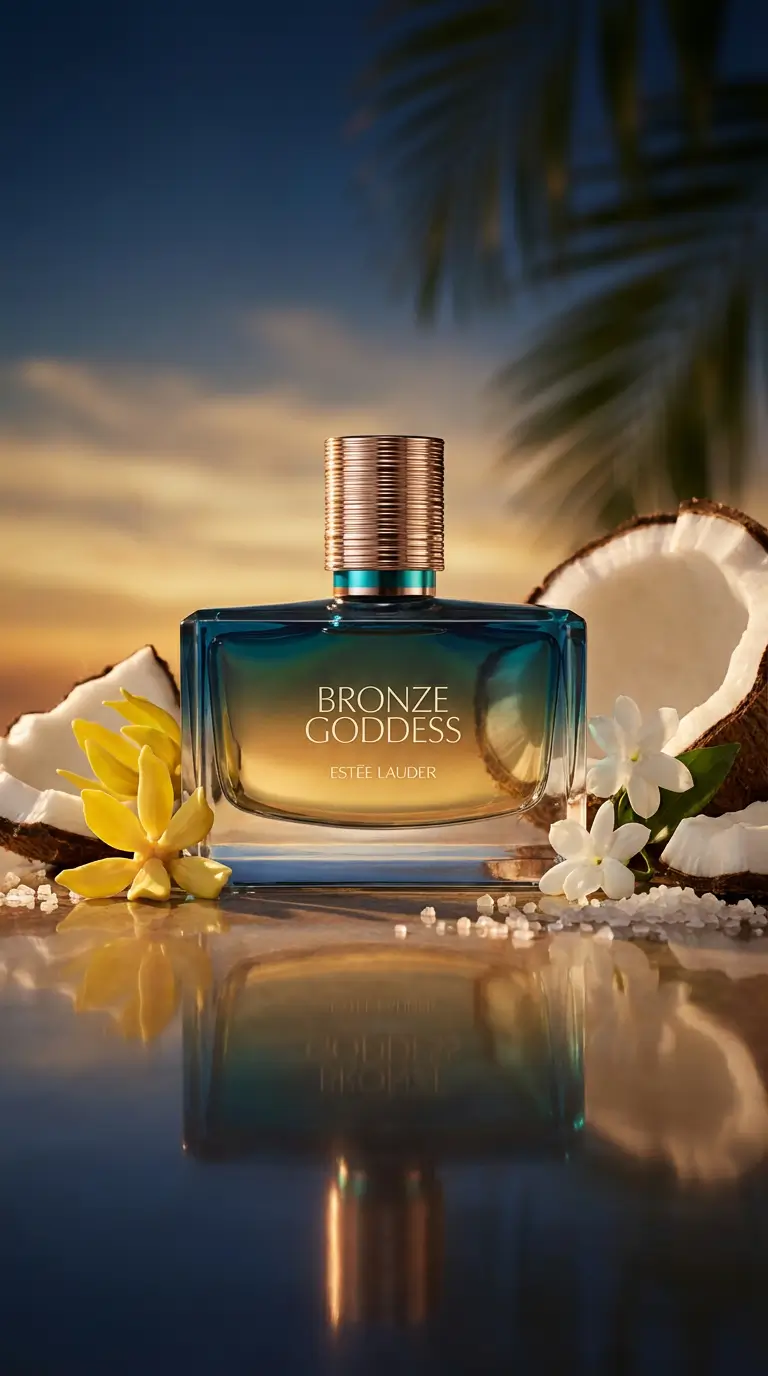 Estée Lauder Bronze Goddess Nuit bottle on dark background